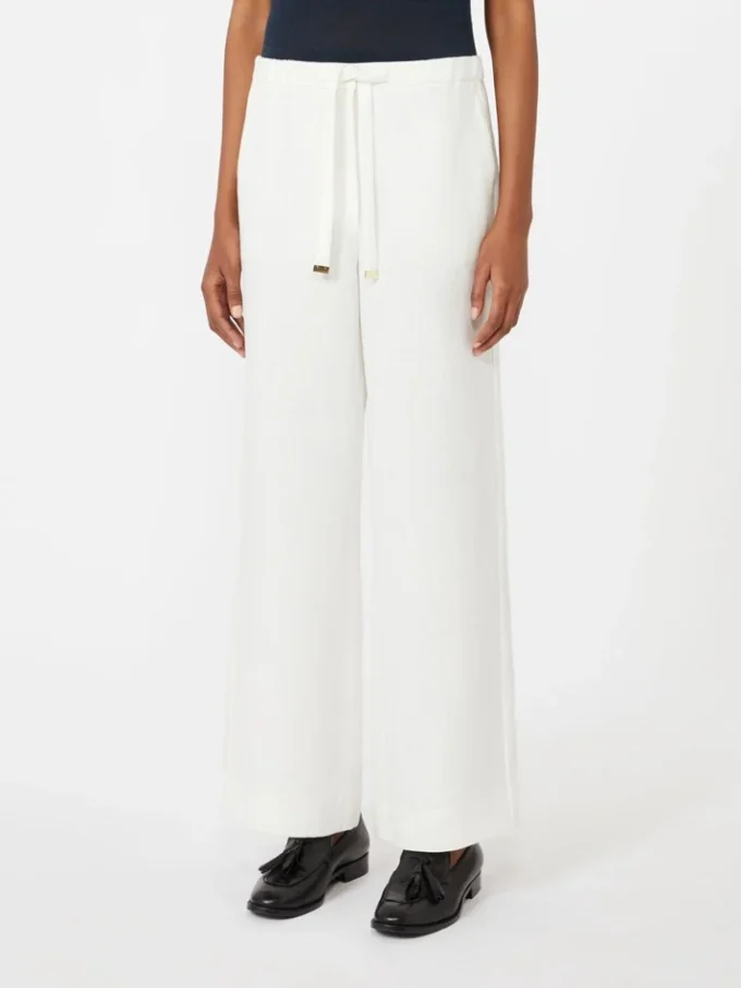 Pantalones de lino con tejido trenzado, blancos Pantalones de lino con tejido trenzado, blancos