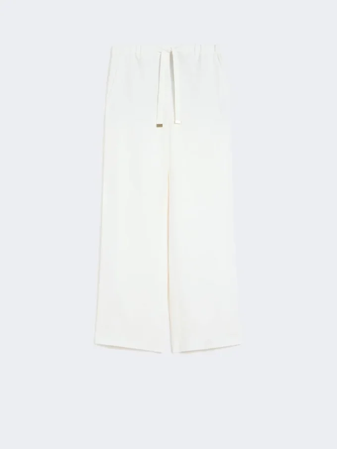 Pantalones de lino con tejido trenzado, blancos Pantalones de lino con tejido trenzado, blancos
