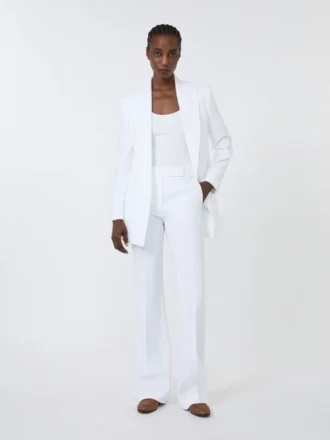 Pantalones de lona de crepé de corte ajustado, blanco óptico
