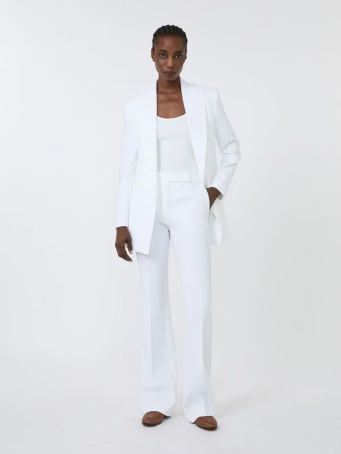 Pantalones de lona de crepé de corte ajustado, blanco óptico Pantalones de lona de crepé de corte ajustado, blanco óptico