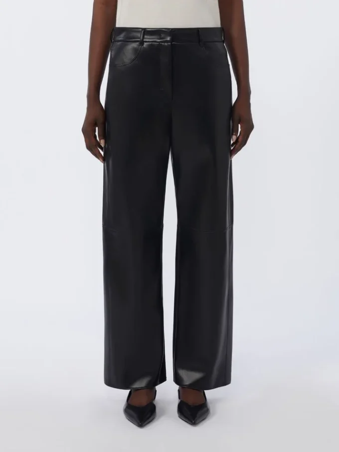Pantalones de tejido recubierto, negros Pantalones de tejido recubierto, negros