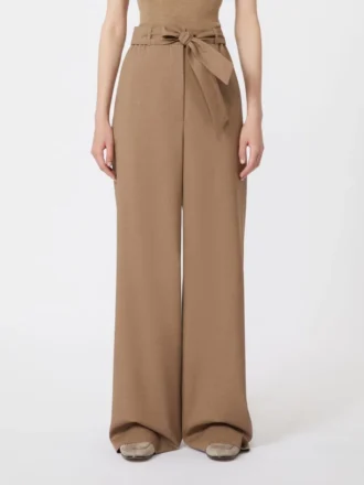 Pantalones de tela de lana elástica, color avellana