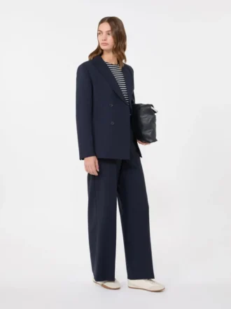 Blazer de lana elástica de doble botonadura, azul marino