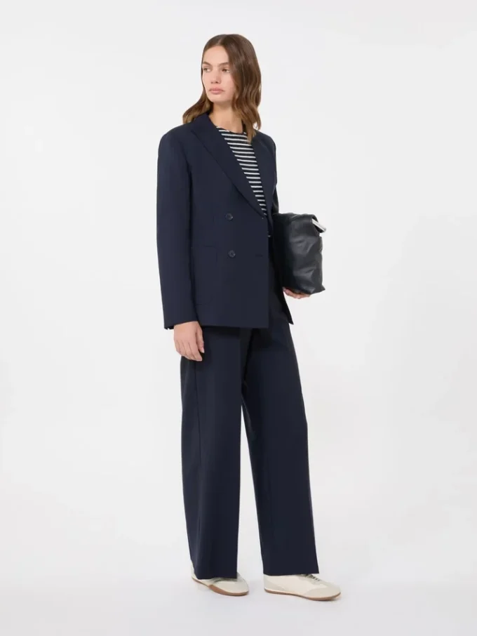 Blazer de lana elástica de doble botonadura, azul marino Blazer de lana elástica de doble botonadura, azul marino