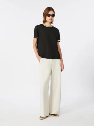 Pantalones rectos de jersey scuba, color beige