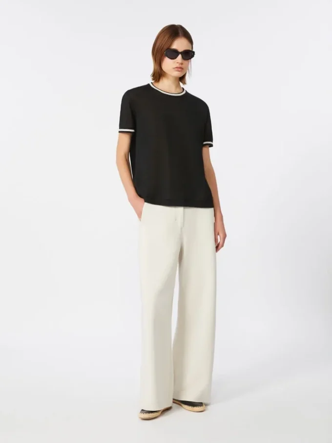 Pantalones rectos de jersey scuba, color beige Pantalones rectos de jersey scuba, color beige