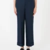 Pantalones rectos de lino con tejido trenzado, azul medianoche Pantalones rectos de lino con tejido trenzado, azul medianoche