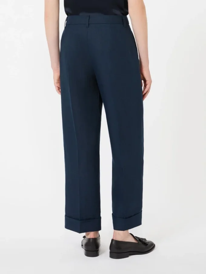 Pantalones rectos de lino con tejido trenzado, azul medianoche Pantalones rectos de lino con tejido trenzado, azul medianoche