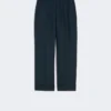 Pantalones rectos de lino con tejido trenzado, azul medianoche Pantalones rectos de lino con tejido trenzado, azul medianoche