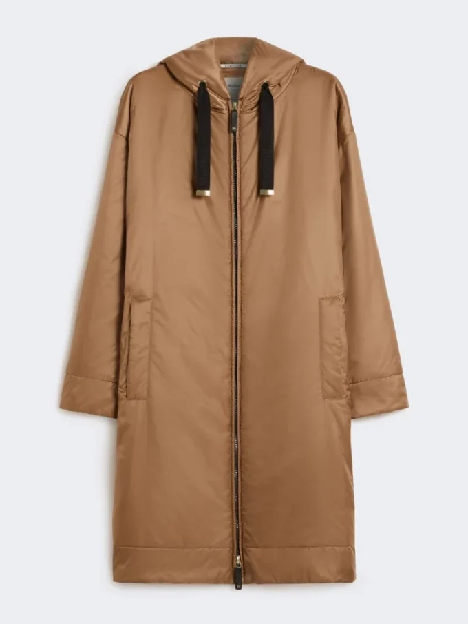 Parka acolchada de lona repelente al agua, color camel Parka acolchada de lona repelente al agua, color camel