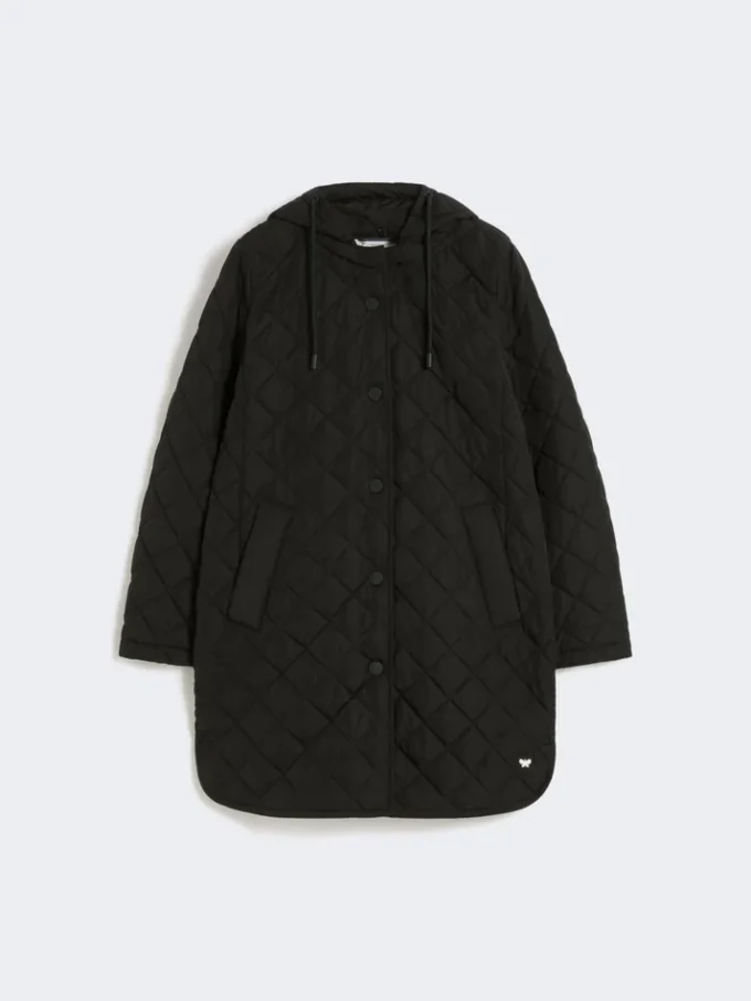 Parka acolchada de tejido repelente al agua, negra Parka acolchada de tejido repelente al agua, negra