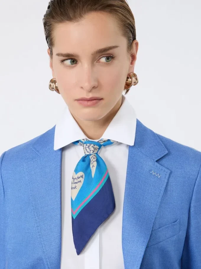 Pañuelo de seda estampado, azul marino Pañuelo de seda estampado, azul marino
