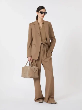 Pantalones de tela de lana elástica, color avellana