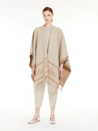 Poncho de lana jacquard, beige