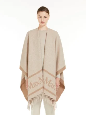 Poncho de lana jacquard, beige