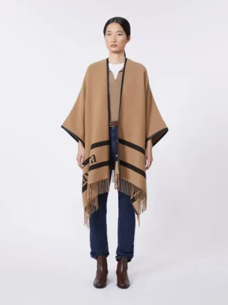 Poncho de lana jacquard, color camel Poncho de lana jacquard, color camel