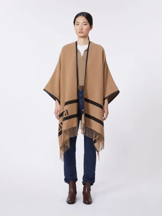 Poncho de lana jacquard, color camel Poncho de lana jacquard, color camel