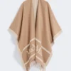 Poncho de lana jacquard, color camel Poncho de lana jacquard, color camel