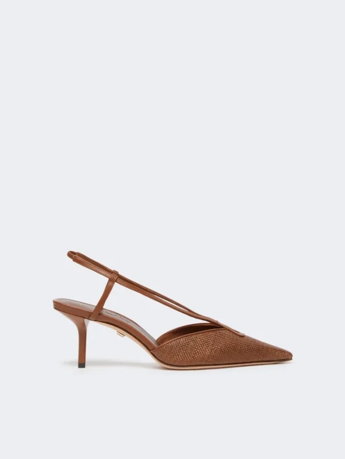 Sandalias de lona con efecto rafia, marrón ámbar Sandalias de lona con efecto rafia, marrón ámbar