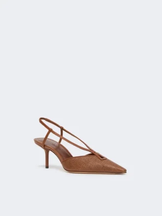 Sandalias de lona con efecto rafia, marrón ámbar