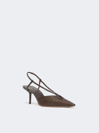 Sandalias de lona con efecto rafia, marrón oscuro