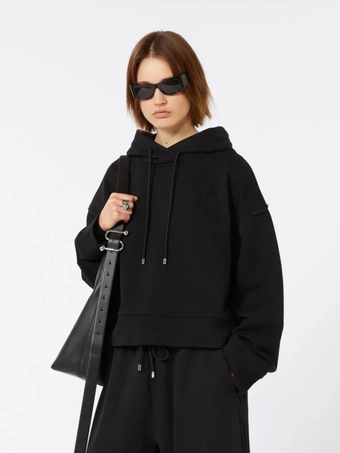 Sudadera con capucha de algodón elástico, negra Sudadera con capucha de algodón elástico, negra