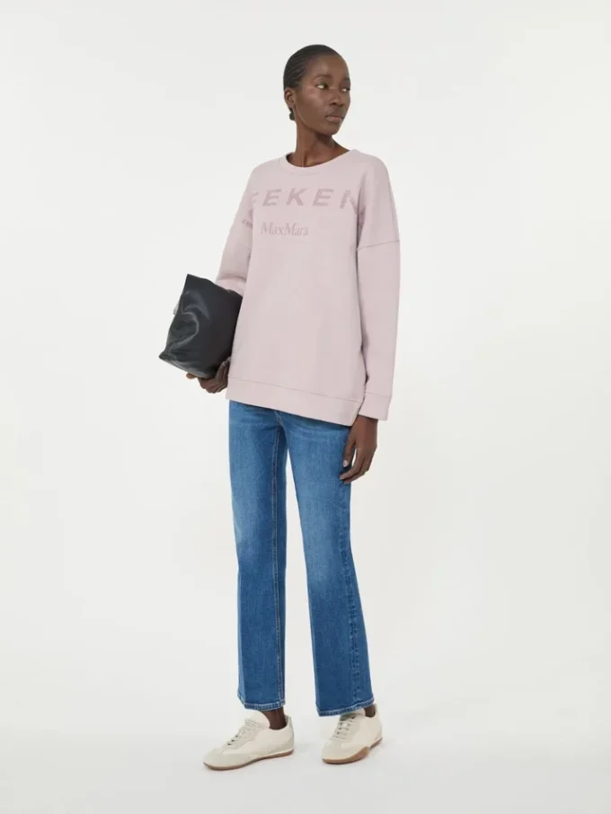Sudadera de algodón con cuello redondo, lila Sudadera de algodón con cuello redondo, lila