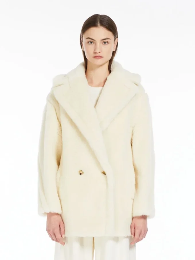 Teddy Bear Icon Coat corto en alpaca y lana, blanco