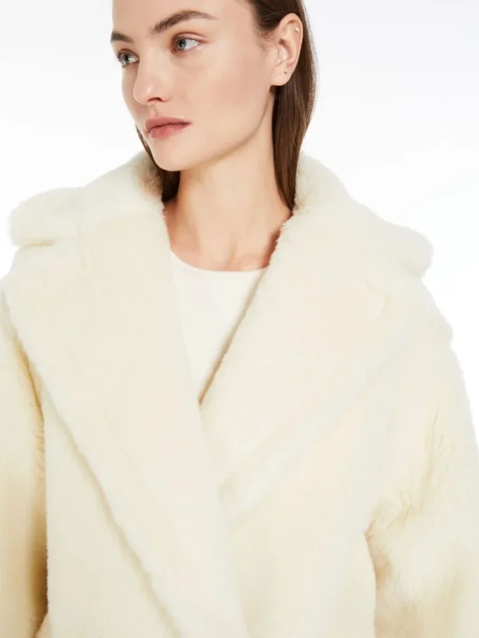 Teddy Bear Icon Coat corto en alpaca y lana, blanco