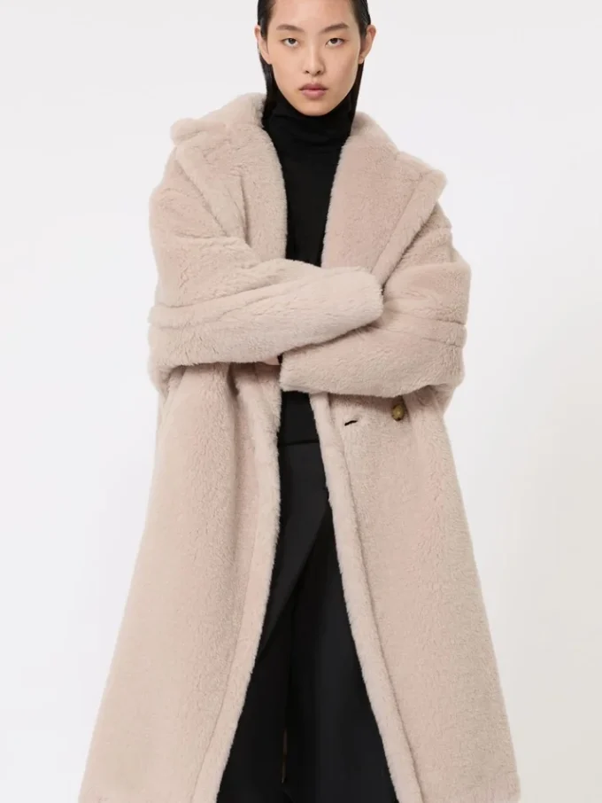 Teddy Bear Icon Coat en alpaca y lana, color beige