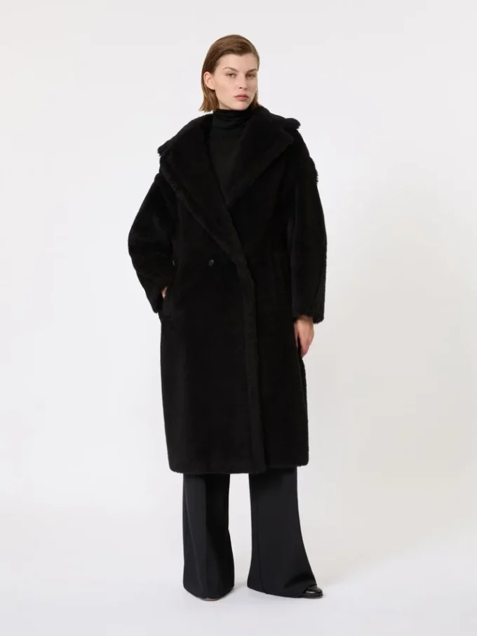 Teddy Bear Icon Coat en alpaca y lana, negro