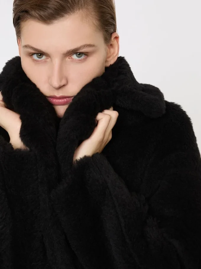 Teddy Bear Icon Coat en alpaca y lana, negro