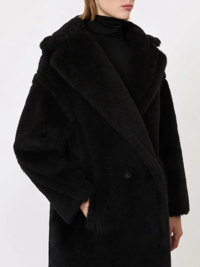Teddy Bear Icon Coat en alpaca y lana, negro