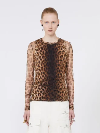 Top bimaterial con estampado animal, en tonos beige Top bimaterial con estampado animal, en tonos beige