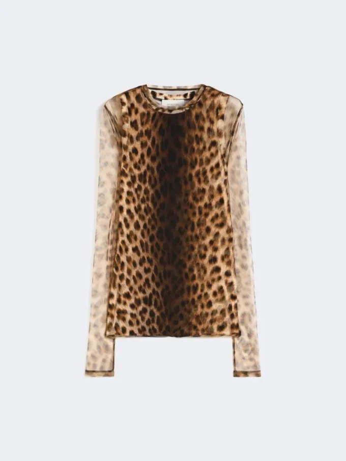 Top bimaterial con estampado animal, en tonos beige Top bimaterial con estampado animal, en tonos beige