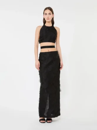 Falda midi de jacquard de seda, negra