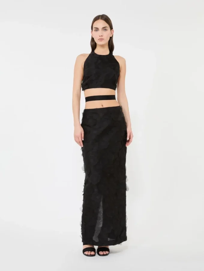 Falda midi de jacquard de seda, negra Falda midi de jacquard de seda, negra