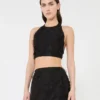 Top corto de jacquard de seda fil coupa, negro Top corto de jacquard de seda fil coupa, negro