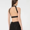 Top corto de jacquard de seda fil coupa, negro Top corto de jacquard de seda fil coupa, negro