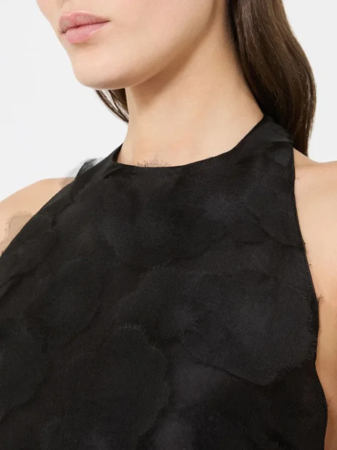 Top corto de jacquard de seda fil coupa, negro Top corto de jacquard de seda fil coupa, negro