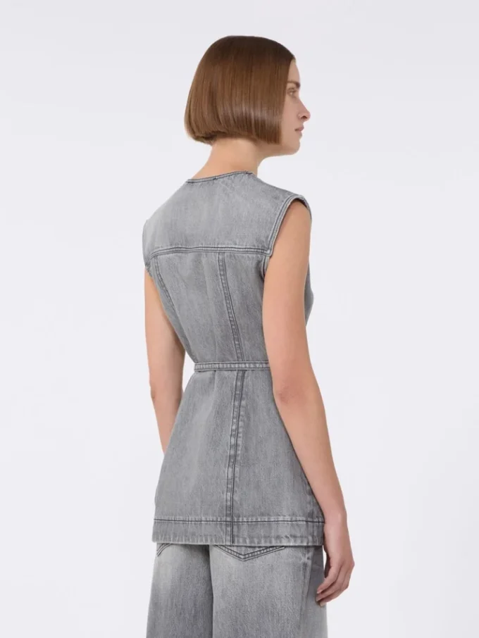 Top de denim sin mangas de corte ajustado, negro Top de denim sin mangas de corte ajustado, negro