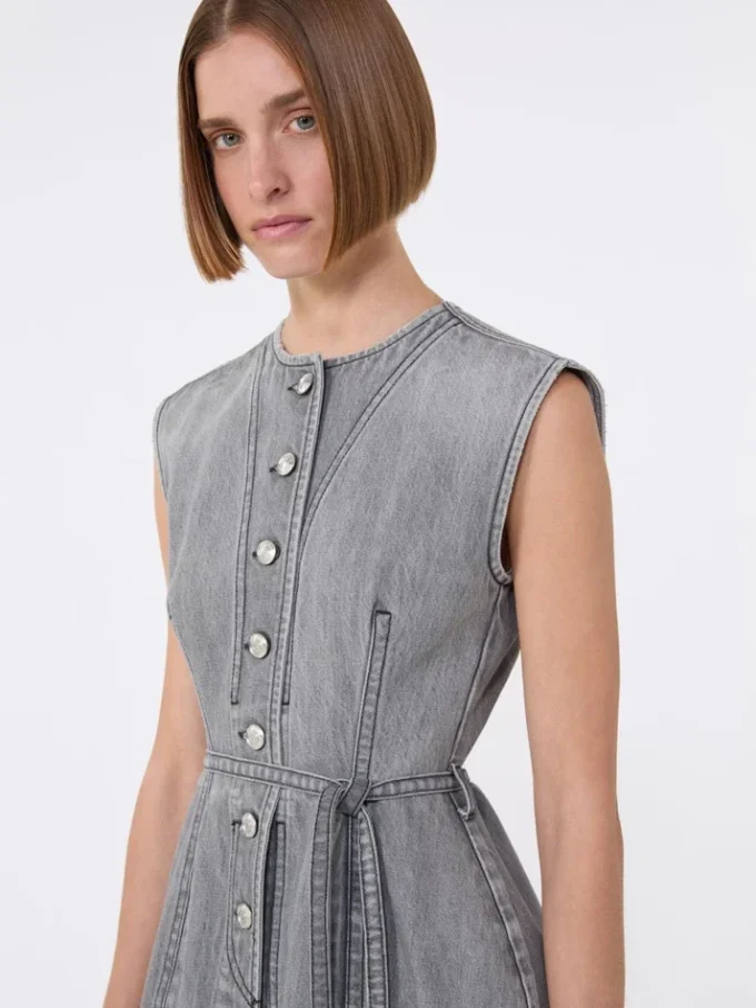 Top de denim sin mangas de corte ajustado, negro Top de denim sin mangas de corte ajustado, negro