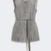 Top de denim sin mangas de corte ajustado, negro Top de denim sin mangas de corte ajustado, negro