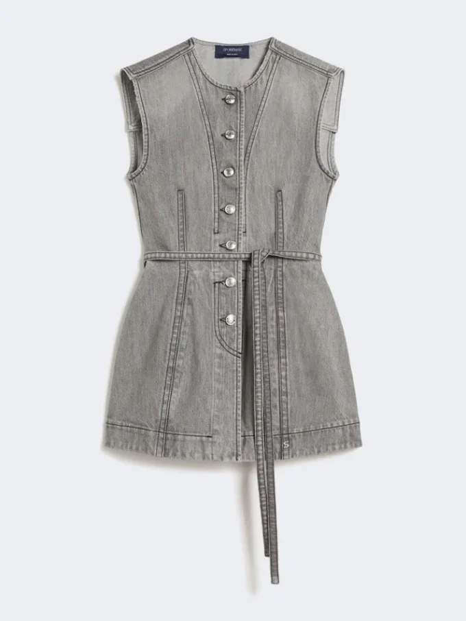Top de denim sin mangas de corte ajustado, negro Top de denim sin mangas de corte ajustado, negro