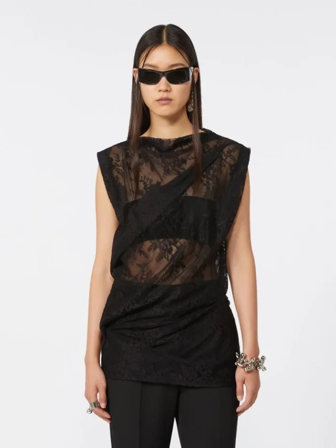 Top de encaje bicolor, negro