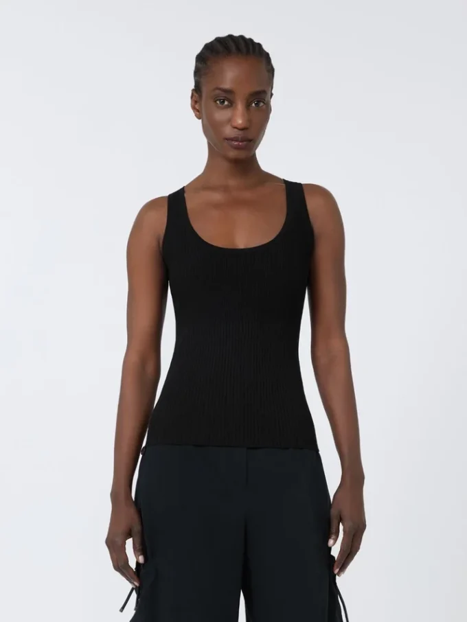 Top de hilo de mezcla de viscosa, negro Top de hilo de mezcla de viscosa, negro