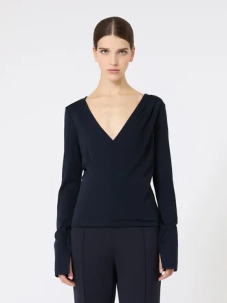 Top de jersey de lana, azul ultramar