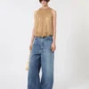 Top de malla con cristales, color camel Top de malla con cristales, color camel