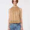 Top de malla con cristales, color camel Top de malla con cristales, color camel