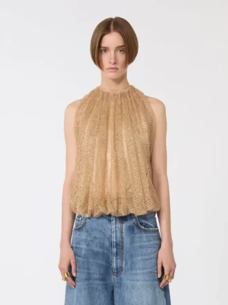 Top de malla con cristales, color camel